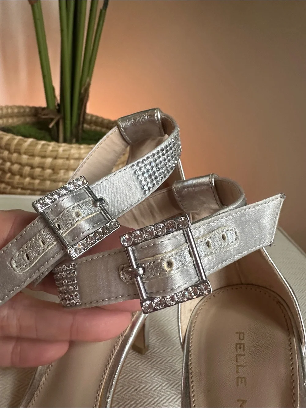 Pelle Moda silver rhinestone embellished heels